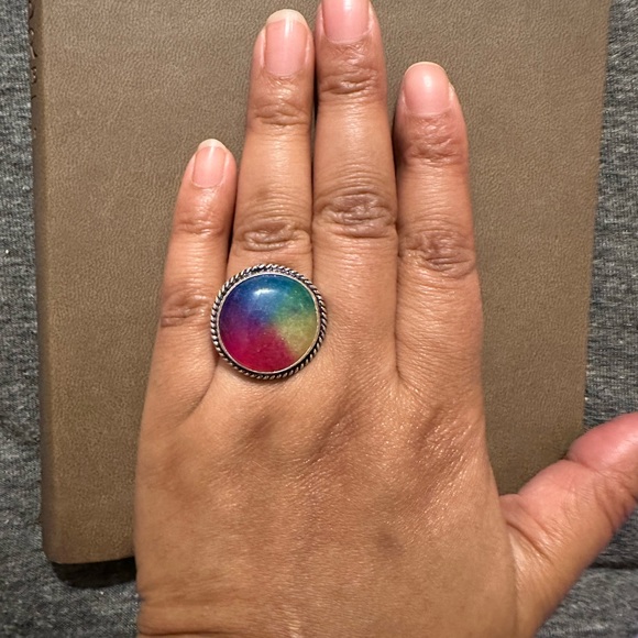 Rainbow Solar Quartz Gemstone 925 Sliver Plated Ring - Picture 1 of 8
